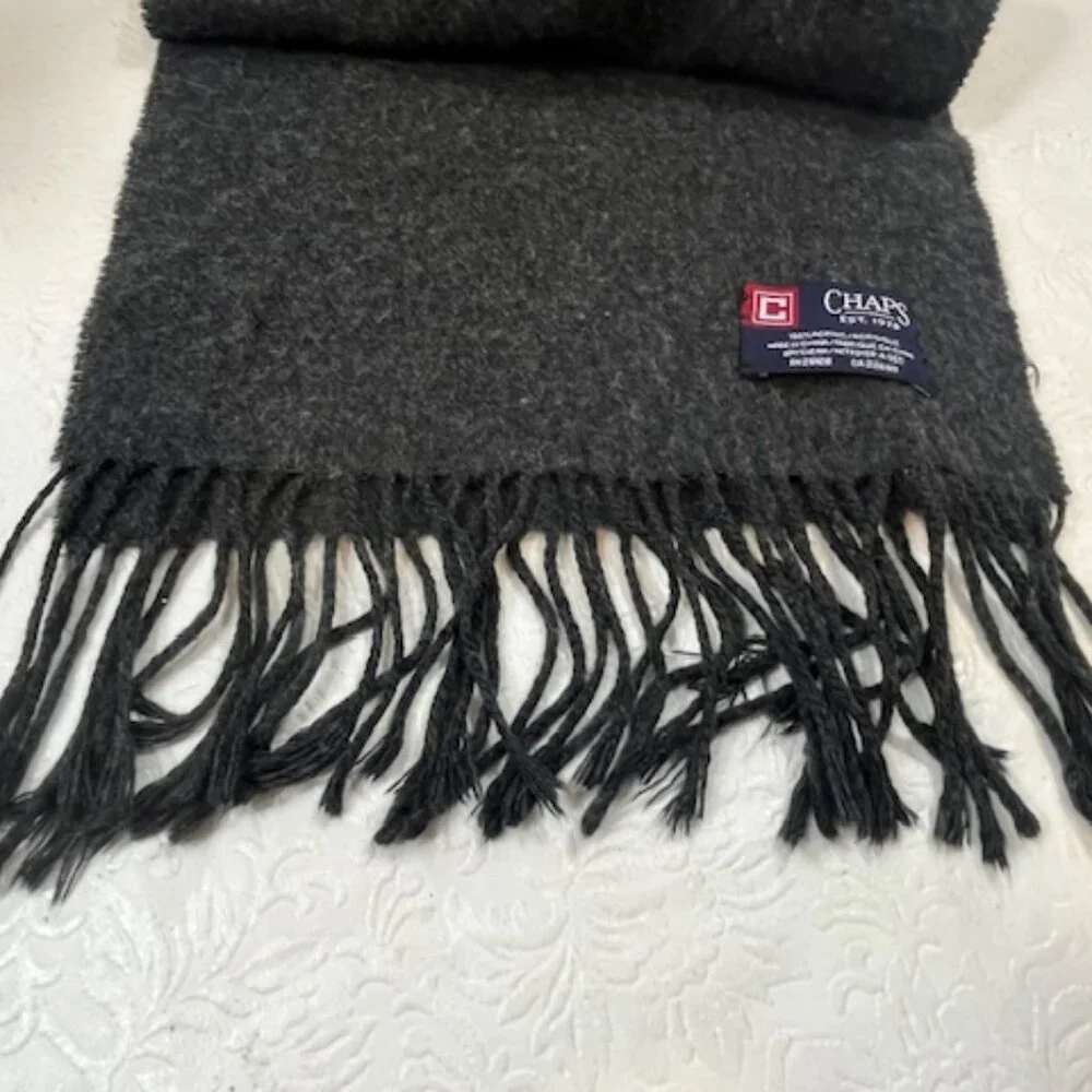 Chaps Fringe Winter Scarf Dark Gray Classic Style 10.25